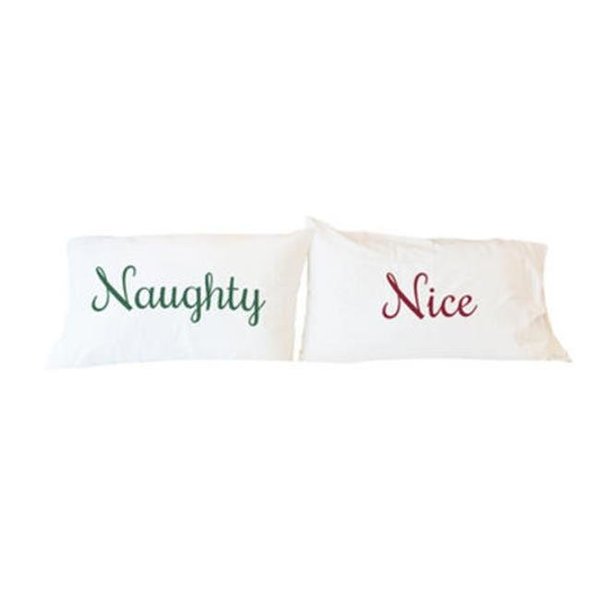 One Bella Casa One Bella Casa 74112PCE59 15 x 19 in. Naughty or Nice Pillowcases - Green & Red; Set of 2 74112PCE59